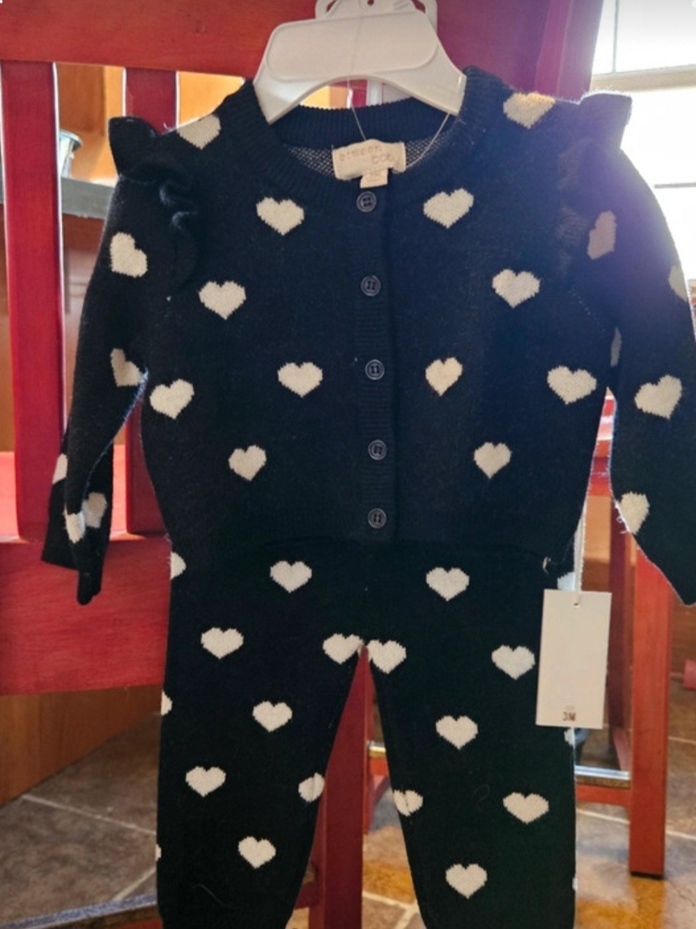Toddler Heart Knit Matching Set - Black & White